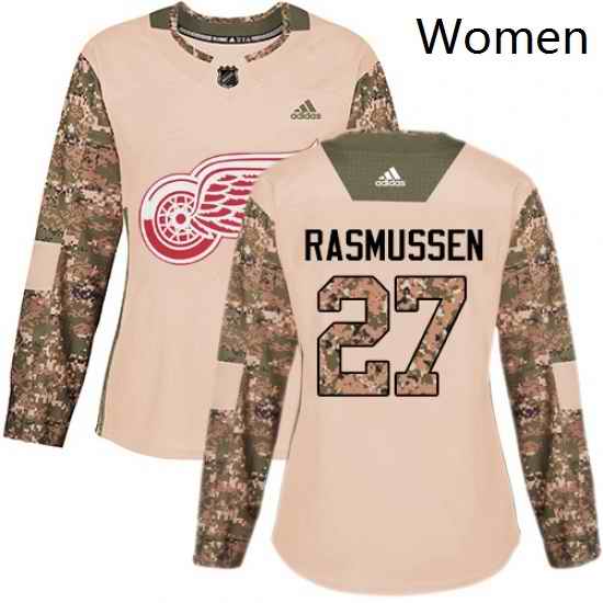 Womens Adidas Detroit Red Wings 27 Michael Rasmussen Authentic Camo Veterans Day Practice NHL Jersey